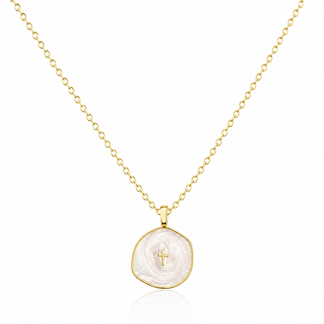 Collar Cruz Nácar · Acabado Dorado Premium