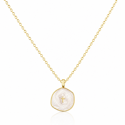Collar Cruz Nácar · Acabado Dorado Premium