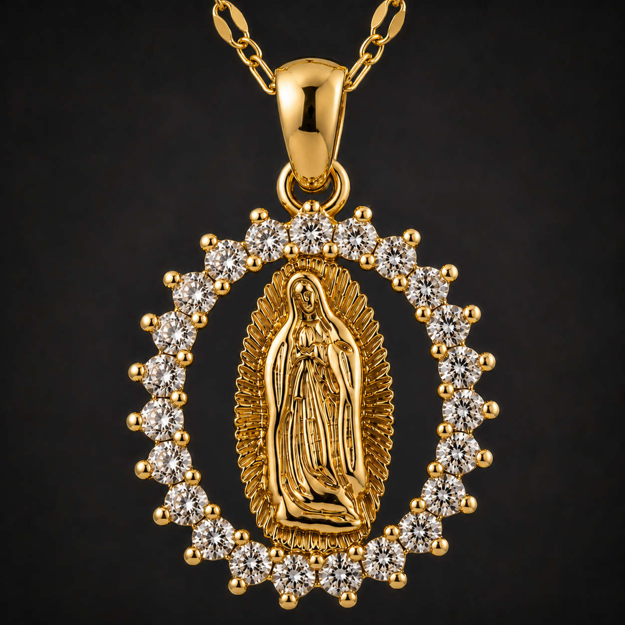 Collar Virgen de Guadalupe - Acabado Dorado Premium